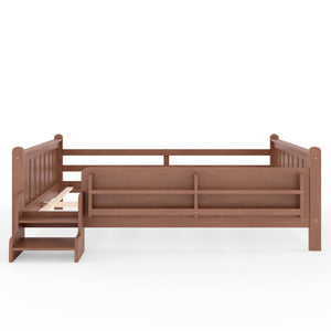 English Elm Queen Bunk Bed with Trundle Solid Pine Kids Car Themed Frame Built-in Bookshelf Natural W1580S00537