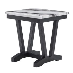 English Elm Paula Faux Marble Top End Table with Sculptural Pedestal Base for Modern Living B201P411481
