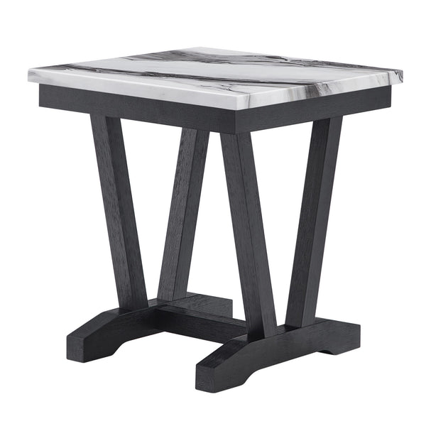 English Elm Paula Faux Marble Top End Table with Sculptural Pedestal Base for Modern Living B201P411481