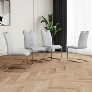English Elm Modern Faux Leather Dining Side Chairs with Chrome Legs Ergonomic Set of 2 Grey+Silver W210127288