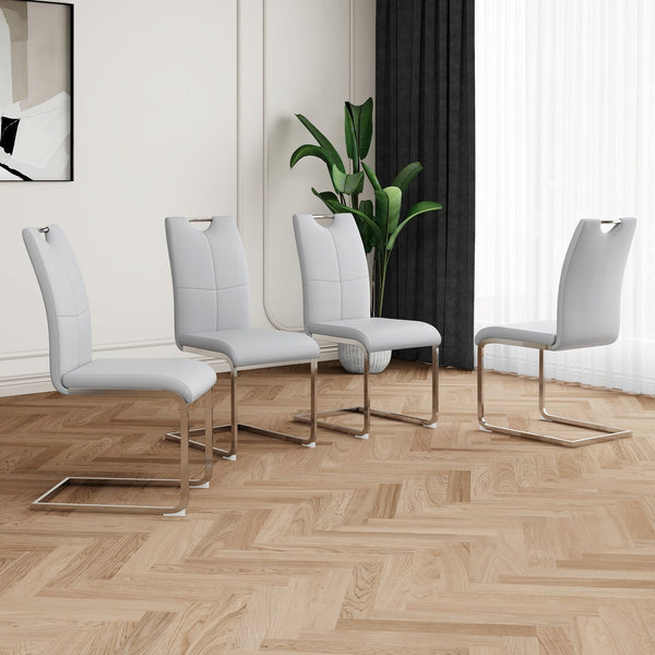 English Elm Modern Faux Leather Dining Side Chairs with Chrome Legs Ergonomic Set of 2 Grey+Silver W210127288