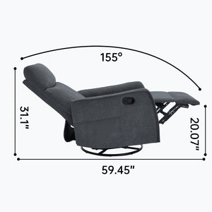 English Elm Heat Massage Rocker Recliner with Swivel Base and Vibrating Nodes for Living Room Grey W1803P251887