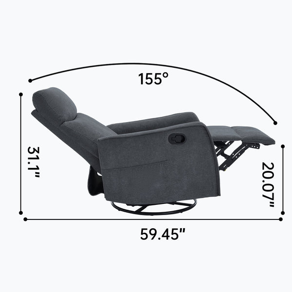 English Elm Heat Massage Rocker Recliner with Swivel Base and Vibrating Nodes for Living Room Grey W1803P251887