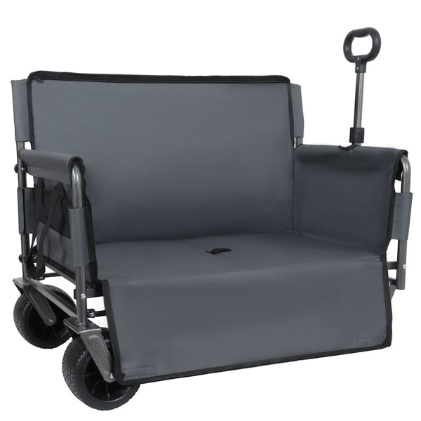 English Elm 3-in-1 Convertible Folding Utility Wagon with Bench Seat Carbon Steel Heavy Duty Gray W2932P312717
