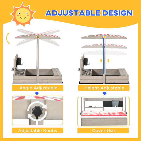 English Elm Outsunny Wooden Kids Sandbox with Tilting Canopy and Built-in Kitchen Playset W2225P200480