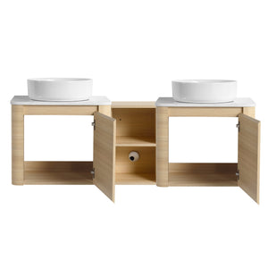 English Elm 60'' Wall-Mounted Bathroom Vanity With Ceramic Sink & Soft-Close Cabinet, Modern Storage Solution W999S00471