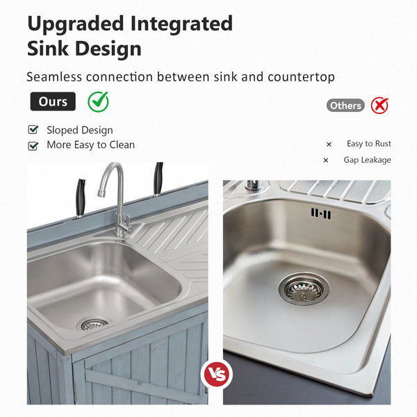 English Elm K&k Outdoor Modular Kitchen Island 2 Piece Fir Wood Stainless Steel Sink Station N707S000024G