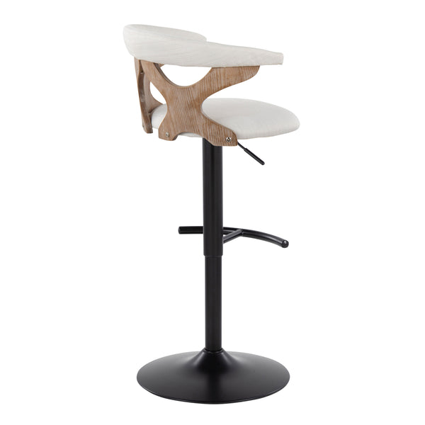 English Elm Contemporary Swivel Barstools with Cut-out Back Faux Leather Seat and Wood Accents Set Cream B202S00860