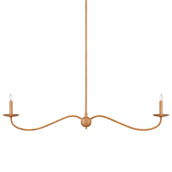 Saxon Rattan Linear Chandelier: Elegant Modern Lighting for Kitchen Islands & Coastal Chic Decor