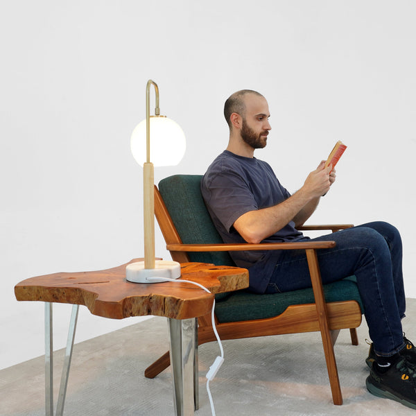 English Elm Ashcroft Furniture - Bedroom Table Lamp - Nordic Modern Marble Base With White Globe Shade For Cozy Lighting Décor B183P315128