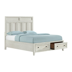 English Elm Wallace & Bay - Gypsum Whitewash Queen Storage Bed with Two Spacious Footboard Drawers, Durable Classic Wood Design B361S00024