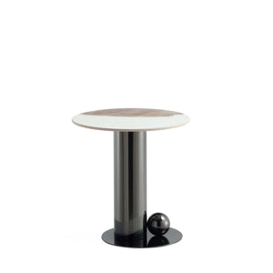 English Elm Laurel Sintered Stone Top End Table in Black — 19.7" Round Top, Stainless Steel Base, Contemporary Design B365S00103