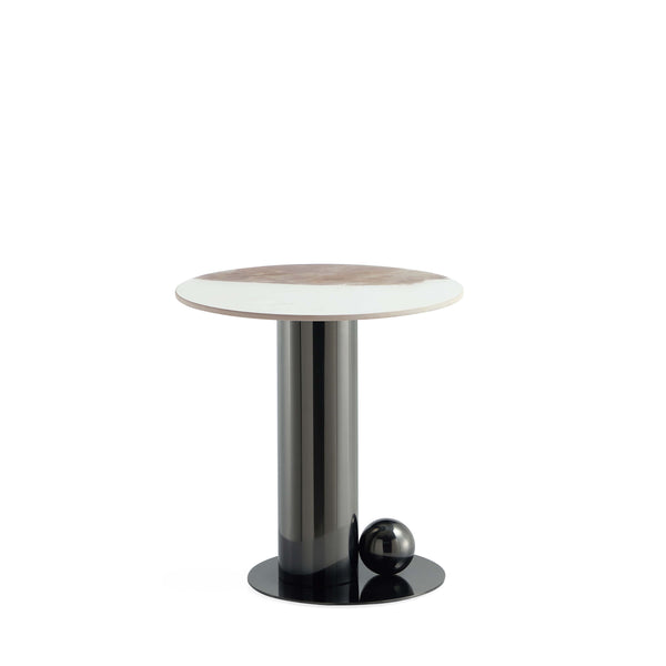 English Elm Laurel Sintered Stone Top End Table in Black — 19.7" Round Top, Stainless Steel Base, Contemporary Design B365S00103