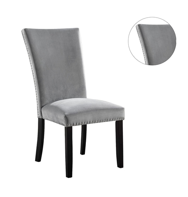 English Elm Light Gray Flannelette Counter Dining Chairs Nailhead Trim Ladder Back Set of Two B2741P416576