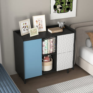 English Elm Sideboard Buffet Cabinet – Modern Black & Red Storage With 2 Drawers, Open Shelves For Stylish Organization W409P176583-GIGA