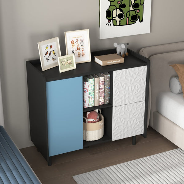 English Elm Sideboard Buffet Cabinet – Modern Black & Red Storage With 2 Drawers, Open Shelves For Stylish Organization W409P176583-GIGA