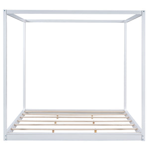 English Elm King Canopy Platform Bed with Support Legs, Sturdy Pine & MDF Slat Base for Cool, Fresh Mattress White WF309290AAK
