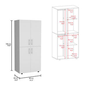 English Elm Hazel Tall Four-Door Armoire Wardrobe Cabinet with Six Shelves and Dual Hanging Rods for Bedroom White 39.4 L x 23.2 W x 5.5 H B070S00228