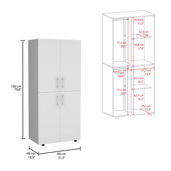 English Elm Hazel Tall Four-Door Armoire Wardrobe Cabinet with Six Shelves and Dual Hanging Rods for Bedroom White 39.4 L x 23.2 W x 5.5 H B070S00228