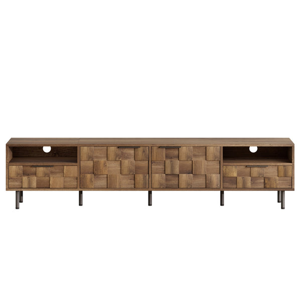 English Elm Mid Century Modern Tv Stand 79 Inch Wood Tone Console with Drawers for Living Room N710P401530P