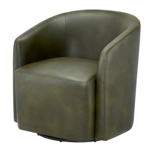 English Elm Ardena Fern Green Faux Leather Swivel Barrel Chair with Pocket Coil Seat, 360° Swivel, Compact Chic B050P322597