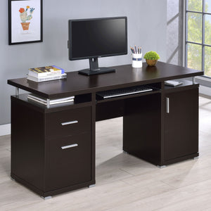 English Elm Rochelle Cappuccino 2-Drawer Office Desk with Compact One-Door Storage, Warm Espresso-Tone Finish, Space-Saving Surface B062P328704