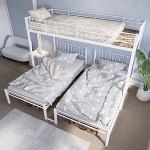 English Elm Triple Bunk Bed Steel Frame Sleeps Three Kids with Noise Reduced Powder Coated Design W3752S00002