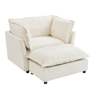 English Elm Modern Chenille Accent Chair with Ottoman Plush Wide Seat Curved Arms for Bedroom Beige N719P428439A