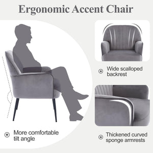 English Elm Velvet Barrel Accent Chair Tufted Shell Back with Metal Legs for Living Room Grey W5722P462512