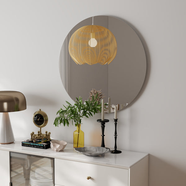 English Elm 70cm Round Wall Mirror Matte White Backboard Minimalist Bathroom Bedroom Decor W3151P265973