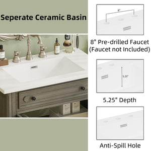English Elm Christopher Knight Home® - 30 Inches Vintage Bathroom Vanity With Sink – Rustic Gray Cabinet, Soft-Close Doors & Ceramic Top N817P299472G
