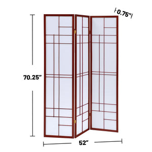 English Elm 3-Panel Cherry Shoji Room Divider Folding Screen with Warm Brown-Red Finish, Decorative Privacy Panel B016P381097
