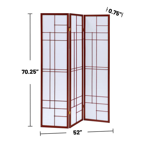 English Elm 3-Panel Cherry Shoji Room Divider Folding Screen with Warm Brown-Red Finish, Decorative Privacy Panel B016P381097