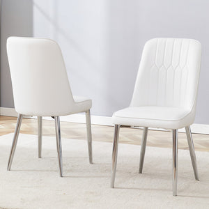 English Elm 2 Modern Dining Chairs, Smooth Pu Leather Backrest and Silver-Toned Metal Legs For A Comfortable Home Experience For Kitchens, Bedrooms and Offices.