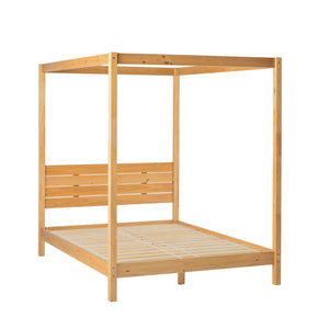 English Elm Walker Edison - Modern Pine Queen Canopy Bedframe – Minimalist Boho Slatted Headboard, Solid Pine, No Box Spring B185P169170