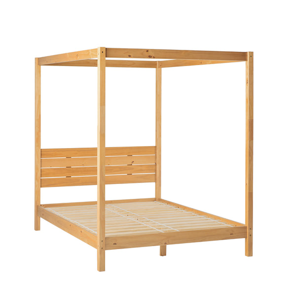 English Elm Walker Edison - Modern Pine Queen Canopy Bedframe – Minimalist Boho Slatted Headboard, Solid Pine, No Box Spring B185P169170