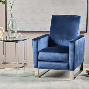 English Elm Christopher Knight Home® - Arvin Plush Push-Back Recliner with Stainless Steel Legs — Modern Fabric Comfort for Living Rooms Blue 65272.00NVLTCBLT