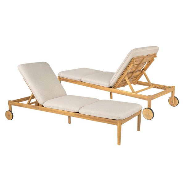 English Elm Christopher Knight Home® - Riviera Acacia Wood Chaise Lounges Set of 2 with Wheels – Beige Light Teak, Polished Edges, Stable Cylindrical Feet for Garden Comfort and Safety N775P287338T