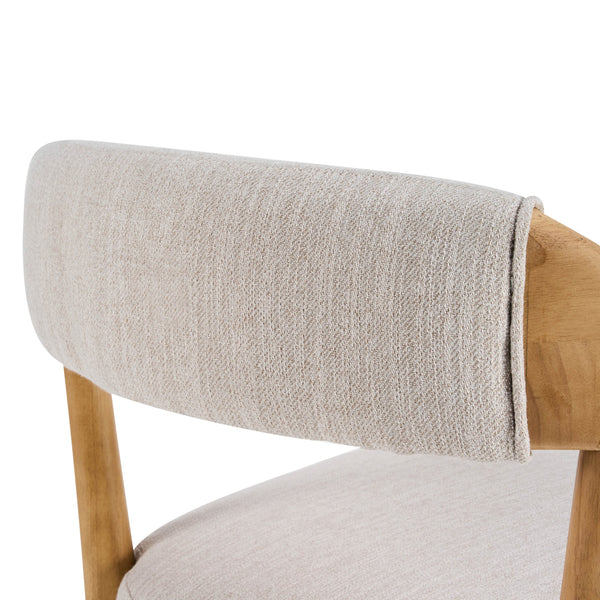 English Elm Wood Frame Upholstered Arm Dining Chairs Rubberwood Legs Beige Set of 2 N768P389408N