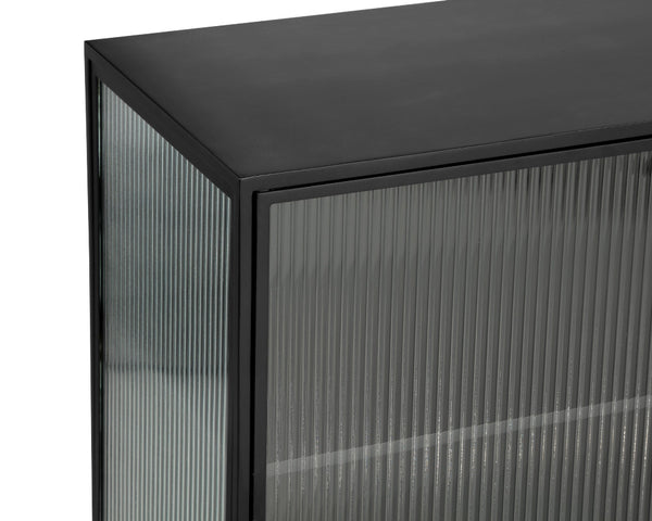 Sunpan Parsons Sideboard: Timeless Mid-Century Modern Design with Fluted Glass Doors and Matte Black Frame Large - 71W x 15D x 30H