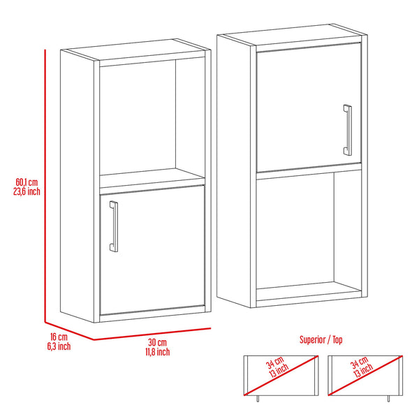 English Elm Oba Wall-Mounted 2-Pc Bathroom Medicine Cabinet in White — Compact 23.7"H, 4 Shelves, Engineered Wood B070P188845