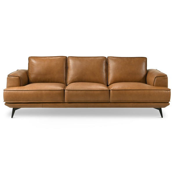English Elm Knox Top-grain Leather Three Seat Sofa Mid-century Modern Living Room Couch B183P423292