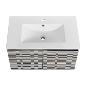 English Elm 30'' Floating Wall-Mounted Bathroom Vanity With Sleek Ceramic Sink & Soft-Close Cabinet Design W999S00210