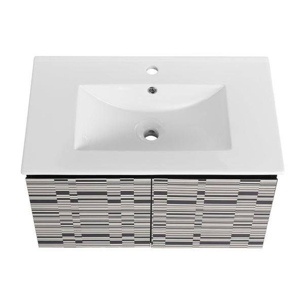 English Elm 30'' Floating Wall-Mounted Bathroom Vanity With Sleek Ceramic Sink & Soft-Close Cabinet Design W999S00210