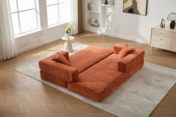 English Elm UNITED Folding Sofa Bed with Removable Cover Zipper, Chenille Memory Foam Sleeper for Small Spaces Orange W1568P293805