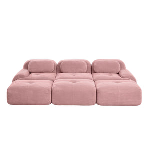 English Elm Three-seat Modular Sectional with Ottomans Corduroy Curved Lounge Sofa for Living Rooms W714S01409