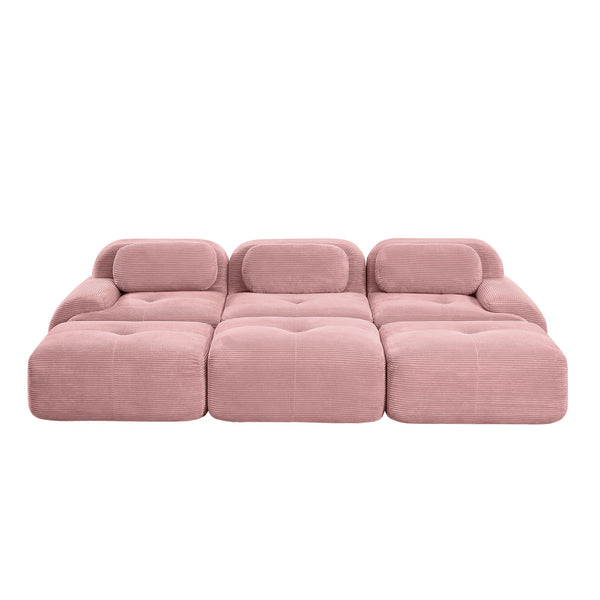 English Elm Three-seat Modular Sectional with Ottomans Corduroy Curved Lounge Sofa for Living Rooms W714S01409