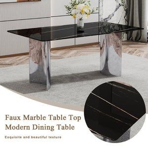 English Elm Table And Chair Set - Modern Minimalist Dining Ensemble With Imitation Marble Top & Pu Cushions W1151S04188-GIGA