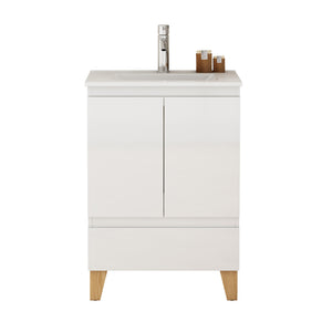 English Elm 24-inch Glossy White Bathroom Vanity Combo with Ceramic Sink and Solid Wood Feet W3151S00066
