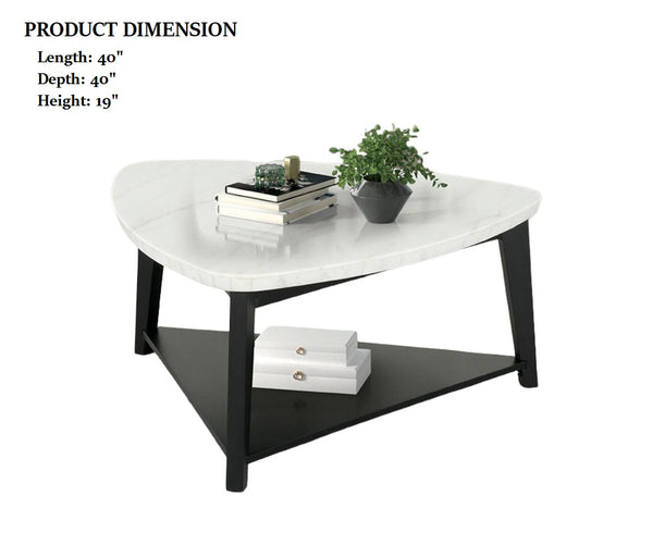 English Elm Contemporary 3-Piece Table Set: Triangle Coffee Table & Square End Tables With Marble Top Storage B2741S00644